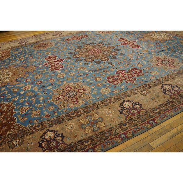 1940s antique luxurious oversized blue swastika formal tabriz silk knotted rug 3 1940s antique luxurious oversized blue swastika formal tabriz silk knotted rug - detail view 2