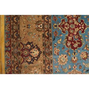 1940s Antique Luxurious Oversized Blue Swastika Formal Tabriz Silk Knotted Rug - detail view 3