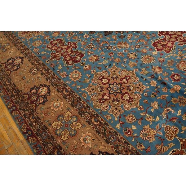 1940s antique luxurious oversized blue swastika formal tabriz silk knotted rug 5 1940s antique luxurious oversized blue swastika formal tabriz silk knotted rug - detail view 4