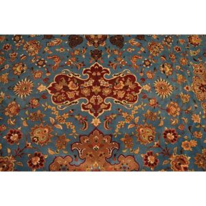 1940s Antique Luxurious Oversized Blue Swastika Formal Tabriz Silk Knotted Rug - detail view 5