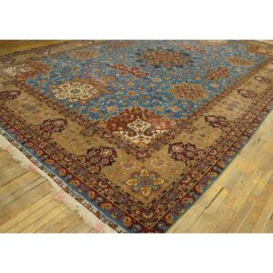 1940s Antique Luxurious Oversized Blue Swastika Formal Tabriz Silk Knotted Rug - detail view 6