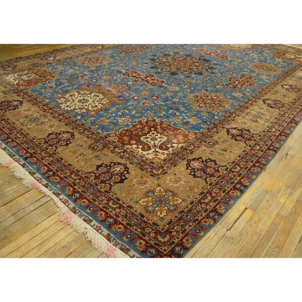 1940s antique luxurious oversized blue swastika formal tabriz silk knotted rug 7 1940s antique luxurious oversized blue swastika formal tabriz silk knotted rug - detail view 6