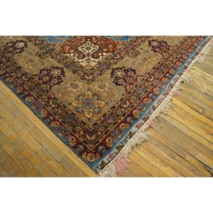1940s Antique Luxurious Oversized Blue Swastika Formal Tabriz Silk Knotted Rug - detail view 7