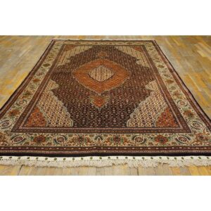 1940s Blue Navy Floral Diamond Medallion Antique Tabriz Knotted Wool Carpet Rug - detail view 1
