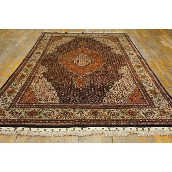 1940s blue navy floral diamond medallion antique tabriz knotted wool carpet rug 2 1940s blue navy floral diamond medallion antique tabriz knotted wool carpet rug - detail view 1