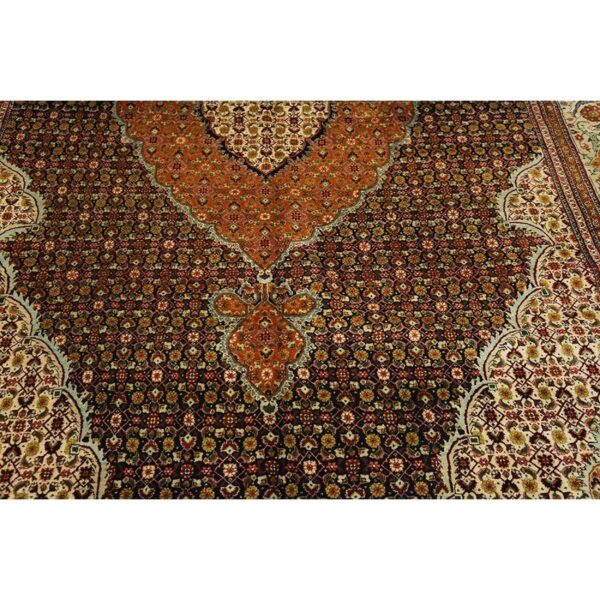 1940s blue navy floral diamond medallion antique tabriz knotted wool carpet rug 3 1940s blue navy floral diamond medallion antique tabriz knotted wool carpet rug - detail view 2