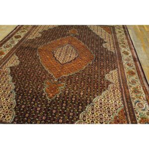 1940s Blue Navy Floral Diamond Medallion Antique Tabriz Knotted Wool Carpet Rug - detail view 3