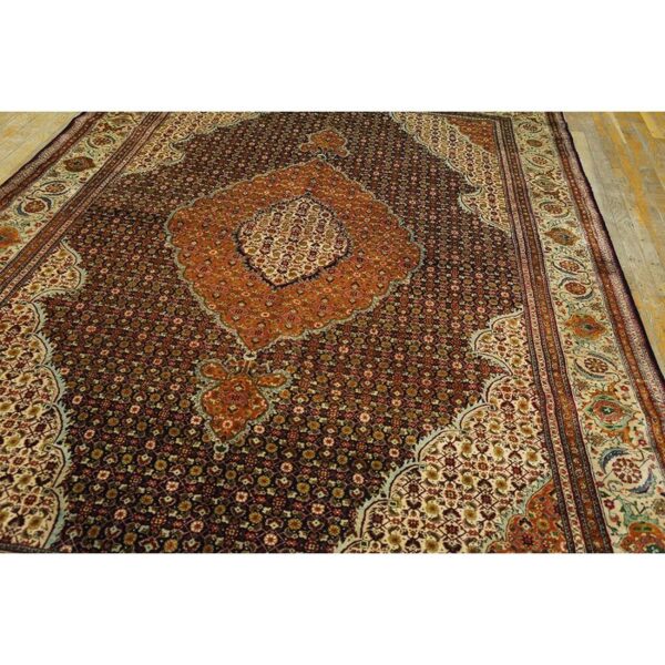 1940s blue navy floral diamond medallion antique tabriz knotted wool carpet rug 4 1940s blue navy floral diamond medallion antique tabriz knotted wool carpet rug - detail view 3