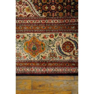 1940s Blue Navy Floral Diamond Medallion Antique Tabriz Knotted Wool Carpet Rug - detail view 4