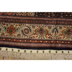 1940s Blue Navy Floral Diamond Medallion Antique Tabriz Knotted Wool Carpet Rug - detail view 5
