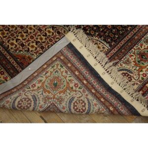 1940s Blue Navy Floral Diamond Medallion Antique Tabriz Knotted Wool Carpet Rug - detail view 6