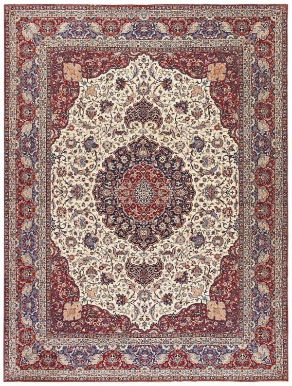 1940s classic antique navy & red medallion formal esfahan handknotted wool rug
