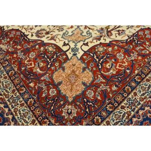 1940s Classic Antique Navy & Red Medallion Formal Esfahan Handknotted Wool Rug - detail view 1