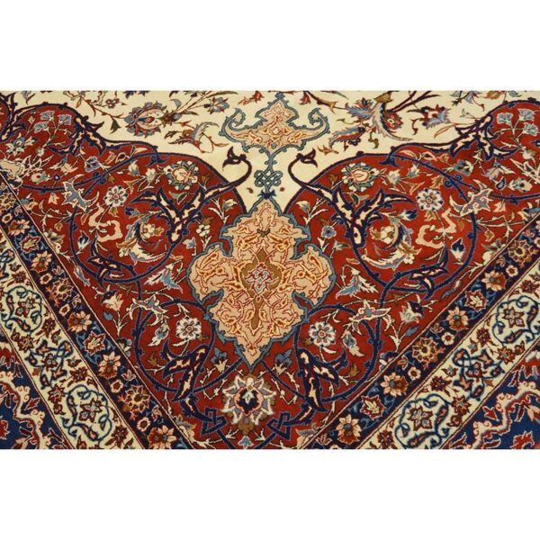 1940s classic antique navy & red medallion formal esfahan handknotted wool rug - detail view 1