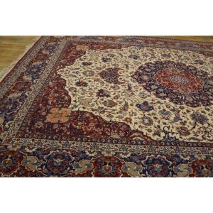 1940s Classic Antique Navy & Red Medallion Formal Esfahan Handknotted Wool Rug - detail view 2