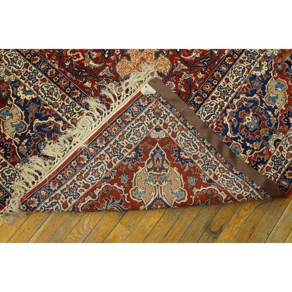 1940s classic antique navy & red medallion formal esfahan handknotted wool rug - detail view 3