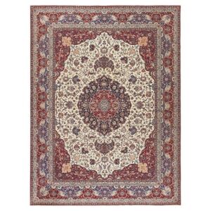 1940s Classic Antique Navy & Red Medallion Formal Esfahan Handknotted Wool Rug - detail view 4