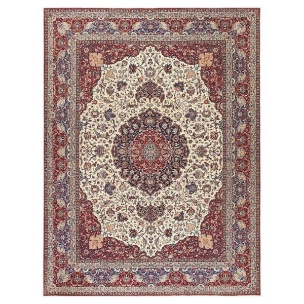 1940s classic antique navy & red medallion formal esfahan handknotted wool rug - detail view 4