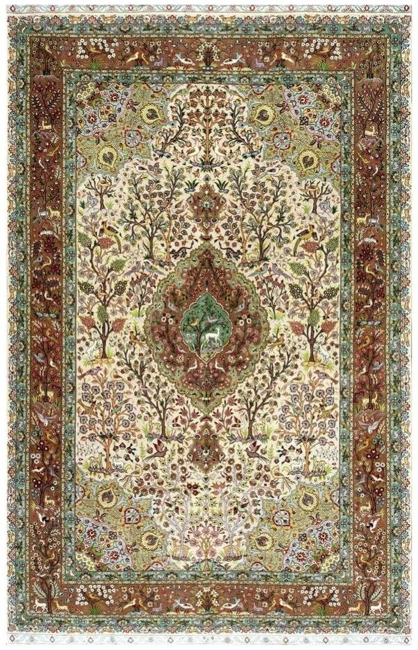 1940s classic beige floral animals antique tabriz handknotted wool carpet rug 1 1940s classic beige floral animals antique tabriz handknotted wool carpet rug