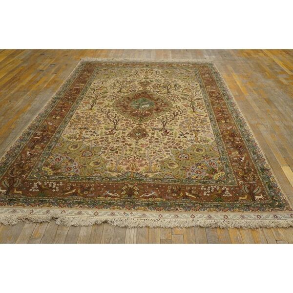 1940s classic beige floral animals antique tabriz handknotted wool carpet rug 2 1940s classic beige floral animals antique tabriz handknotted wool carpet rug - detail view 1
