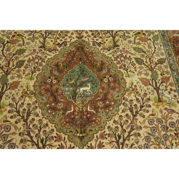 1940s classic beige floral animals antique tabriz handknotted wool carpet rug 3 1940s classic beige floral animals antique tabriz handknotted wool carpet rug - detail view 2