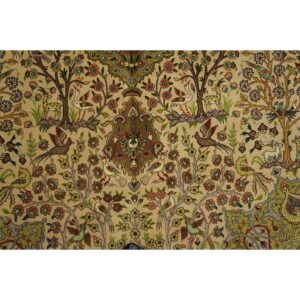 1940s Classic Beige Floral Animals Antique Tabriz Handknotted Wool Carpet Rug - detail view 3