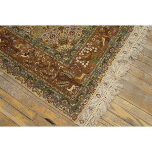 1940s Classic Beige Floral Animals Antique Tabriz Handknotted Wool Carpet Rug - detail view 4