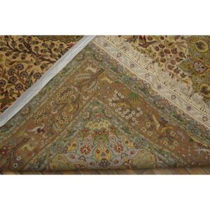 1940s Classic Beige Floral Animals Antique Tabriz Handknotted Wool Carpet Rug - detail view 6