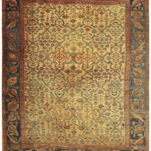 1940s Classic Beige Geometric Antique Handknotted Wool Mahal Farahan Carpet Rug