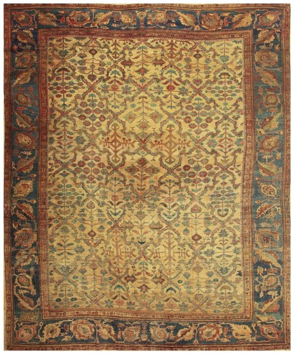 1940s classic beige geometric antique handknotted wool mahal farahan carpet rug 1 1940s classic beige geometric antique handknotted wool mahal farahan carpet rug