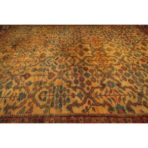 1940s Classic Beige Geometric Antique Handknotted Wool Mahal Farahan Carpet Rug - detail view 6