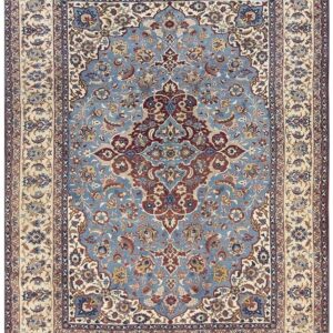 1940s Classic Blue Ground Medallion Vintage Isfahan Silk Foundation Carpet Rug
