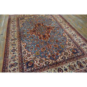 1940s Classic Blue Ground Medallion Vintage Isfahan Silk Foundation Carpet Rug - detail view 2