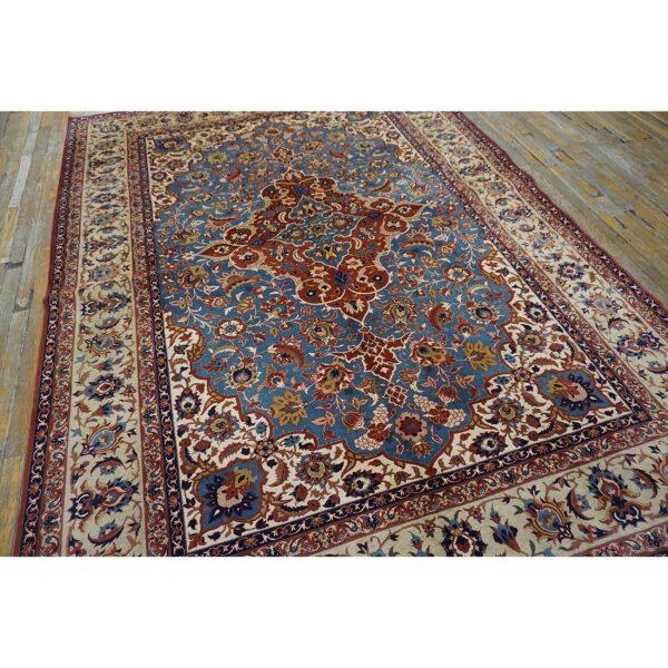 1940s classic blue ground medallion vintage isfahan silk foundation carpet rug 3 1940s classic blue ground medallion vintage isfahan silk foundation carpet rug - detail view 2