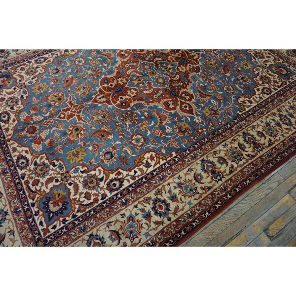 1940s classic blue ground medallion vintage isfahan silk foundation carpet rug 4 1940s classic blue ground medallion vintage isfahan silk foundation carpet rug - detail view 3