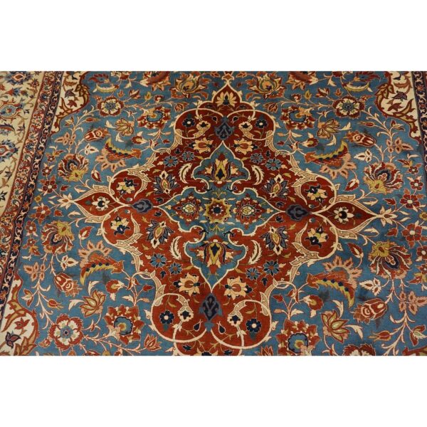 1940s classic blue ground medallion vintage isfahan silk foundation carpet rug 5 1940s classic blue ground medallion vintage isfahan silk foundation carpet rug - detail view 4