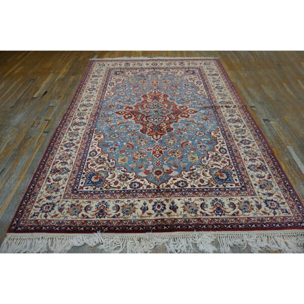 1940s classic blue ground medallion vintage isfahan silk foundation carpet rug 7 1940s classic blue ground medallion vintage isfahan silk foundation carpet rug - detail view 6