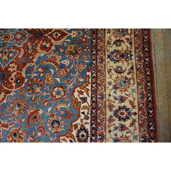 1940s classic blue ground medallion vintage isfahan silk foundation carpet rug 8 1940s classic blue ground medallion vintage isfahan silk foundation carpet rug - detail view 7