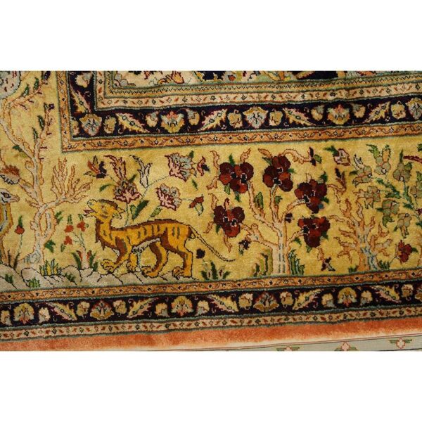 1940s classic salmon animals medallion vintage tabriz silk knotted room size rug 8 1940s classic salmon animals medallion vintage tabriz silk knotted room size rug - detail view 7