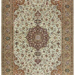 1940s Green Medallion Classical Motifs Antique Tabriz Knotted Wool Rug