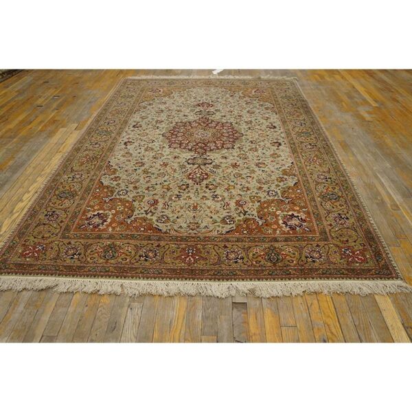 1940s green medallion classical motifs antique tabriz knotted wool rug 2 1940s green medallion classical motifs antique tabriz knotted wool rug - detail view 1