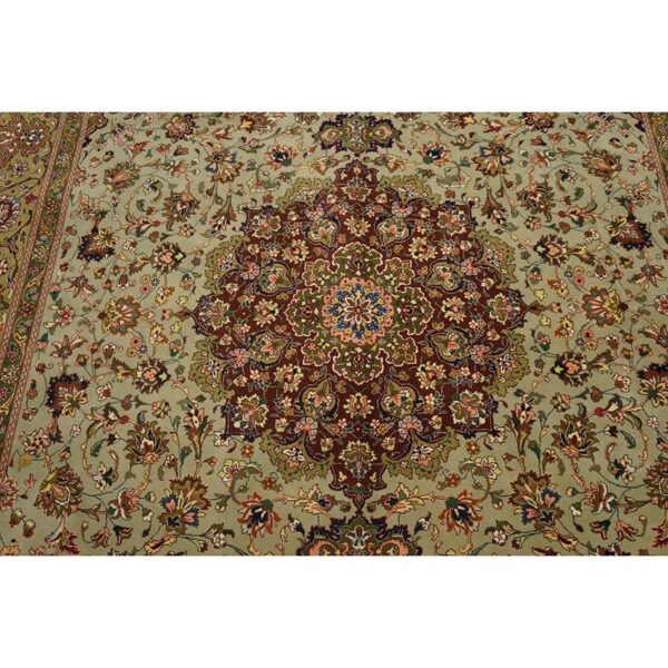 1940s green medallion classical motifs antique tabriz knotted wool rug 3 1940s green medallion classical motifs antique tabriz knotted wool rug - detail view 2