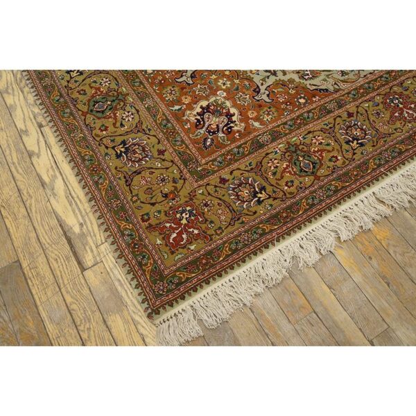 1940s green medallion classical motifs antique tabriz knotted wool rug 4 1940s green medallion classical motifs antique tabriz knotted wool rug - detail view 3