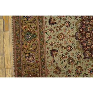 1940s Green Medallion Classical Motifs Antique Tabriz Knotted Wool Rug - detail view 4