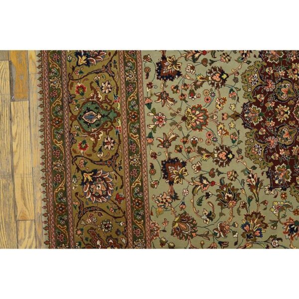 1940s green medallion classical motifs antique tabriz knotted wool rug 5 1940s green medallion classical motifs antique tabriz knotted wool rug - detail view 4