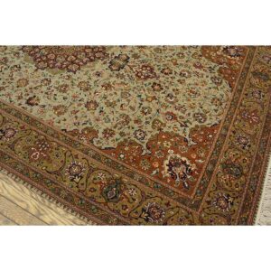 1940s Green Medallion Classical Motifs Antique Tabriz Knotted Wool Rug - detail view 5