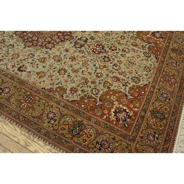 1940s green medallion classical motifs antique tabriz knotted wool rug 6 1940s green medallion classical motifs antique tabriz knotted wool rug - detail view 5