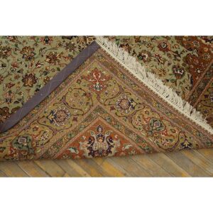 1940s Green Medallion Classical Motifs Antique Tabriz Knotted Wool Rug - detail view 6