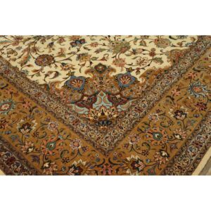 1940s Luminous Beige Shah Abbas Floral Antique Tabriz Handknotted Room Size Rug - detail view 1