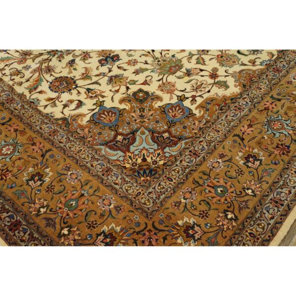 1940s luminous beige shah abbas floral antique tabriz handknotted room size rug 2 1940s luminous beige shah abbas floral antique tabriz handknotted room size rug - detail view 1